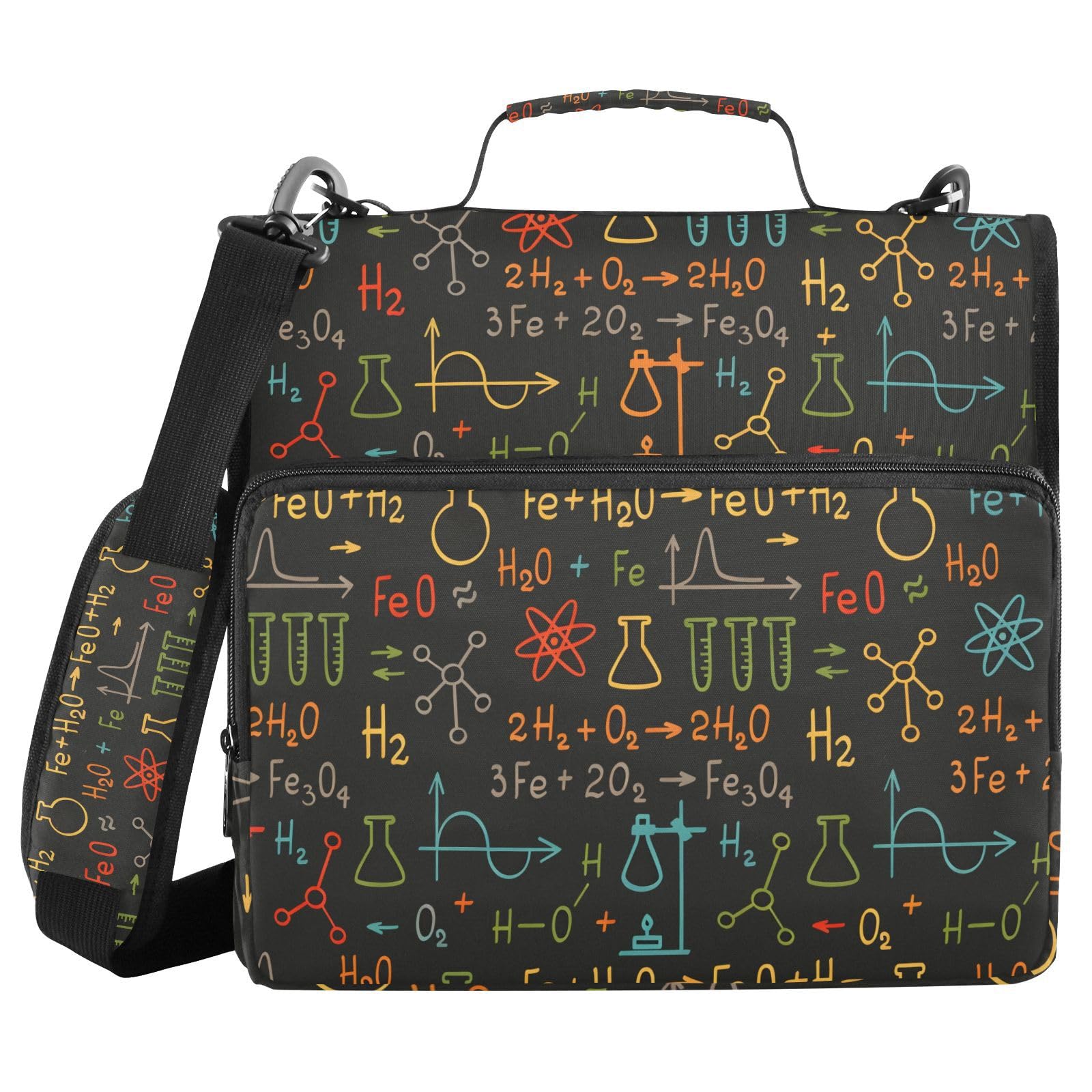 Science Chemistry Laboratory Zipper Binder Bag 3 Ring Binder with Shoulder Strap Zip Up 500 Sheets Capacity Multi Pockets for School Office Supplies