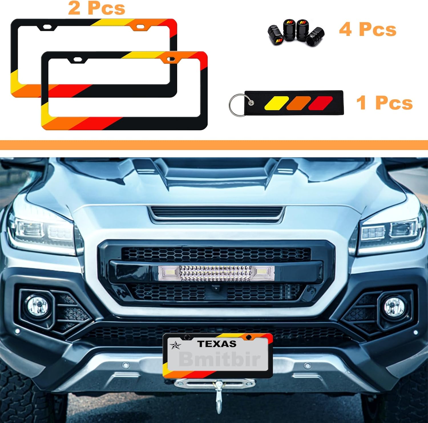 2 Pack Tri-Color 3 Color License Plate Frame Holder Cover, Car Tire Valve Stem Caps Cover Compatible with Toyota Car Accessories. (XK Yellow Red 2 Holes)