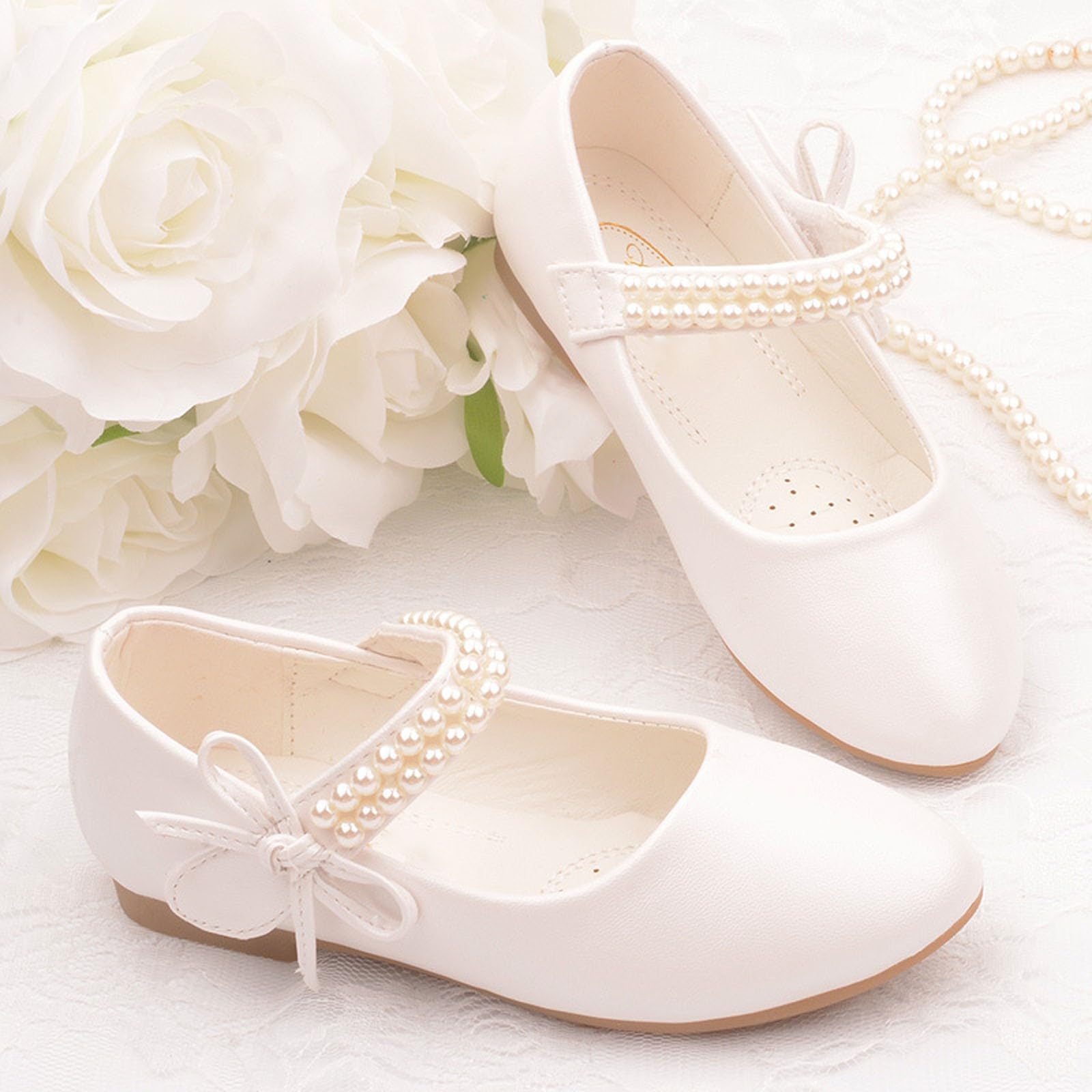 Scarpe da sera per bambini e bambine 37 scarpe da ballo con fiocco e perline travestimento scarpe da principessa pavimento morbido scarpe in pelle leggere comode eleganti scarpe da balletto