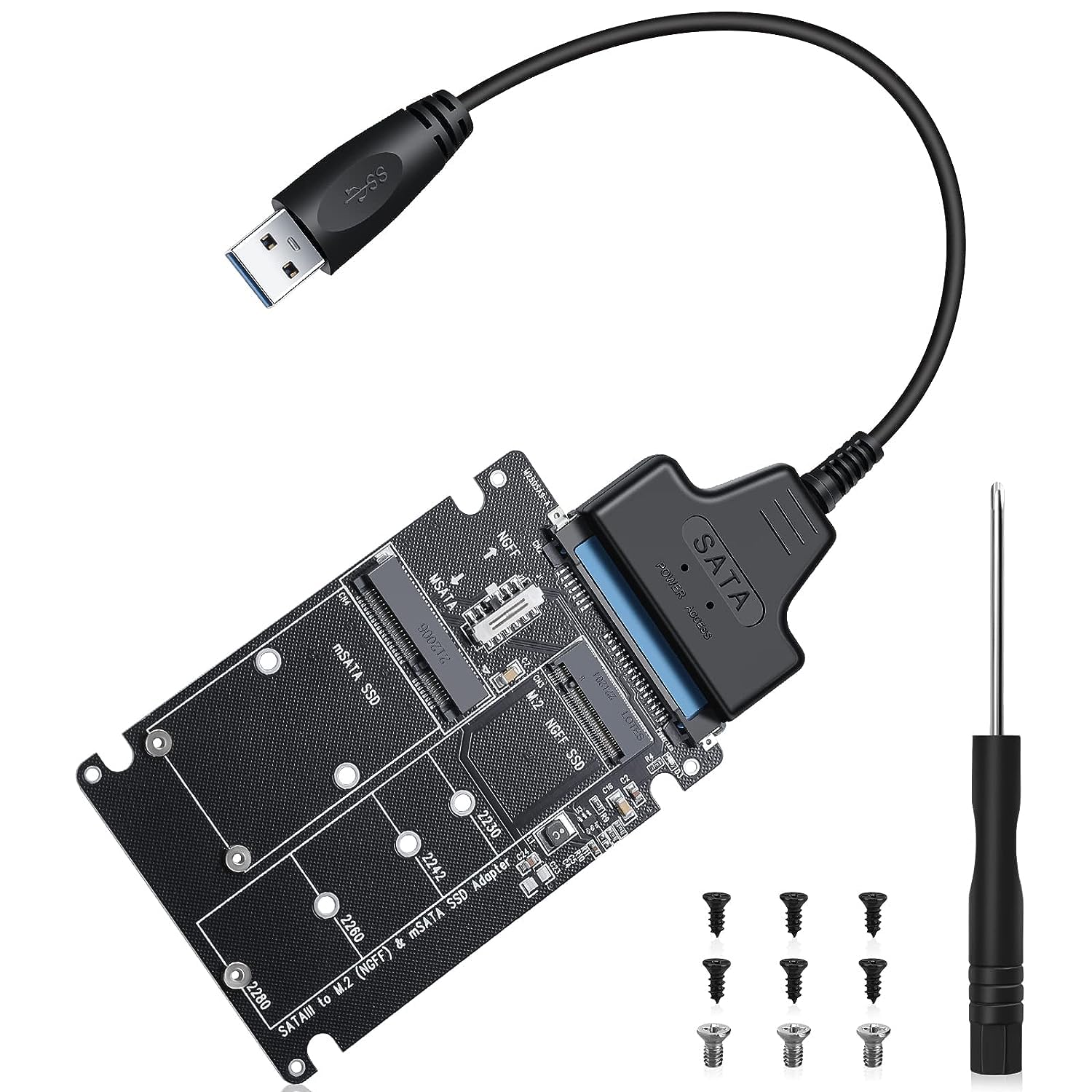 Tobo 2-in-1 M.2 to USB Adapter, NGFF or mSATA USB 3.0 Adapter Converter as Portable 2.5'' SATA Hard Drive, mSATA to SATA Enclosure(USB SATA Adapter Included) TD-1083HS-image-44