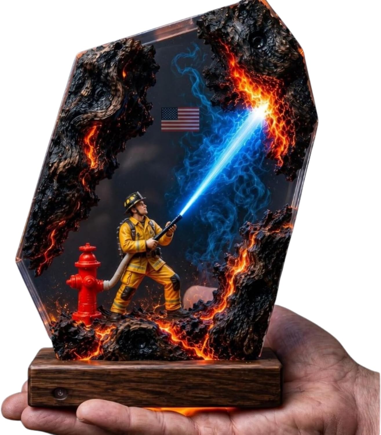 Fire Dept Night Light, Firefighter Resin Art Lamp, Fire Truck Hero Figurine Decor, Gamers Desk Lamp, Unique Gift Idea, Lighting Home, Gift for Men for Women (10x4 inch)