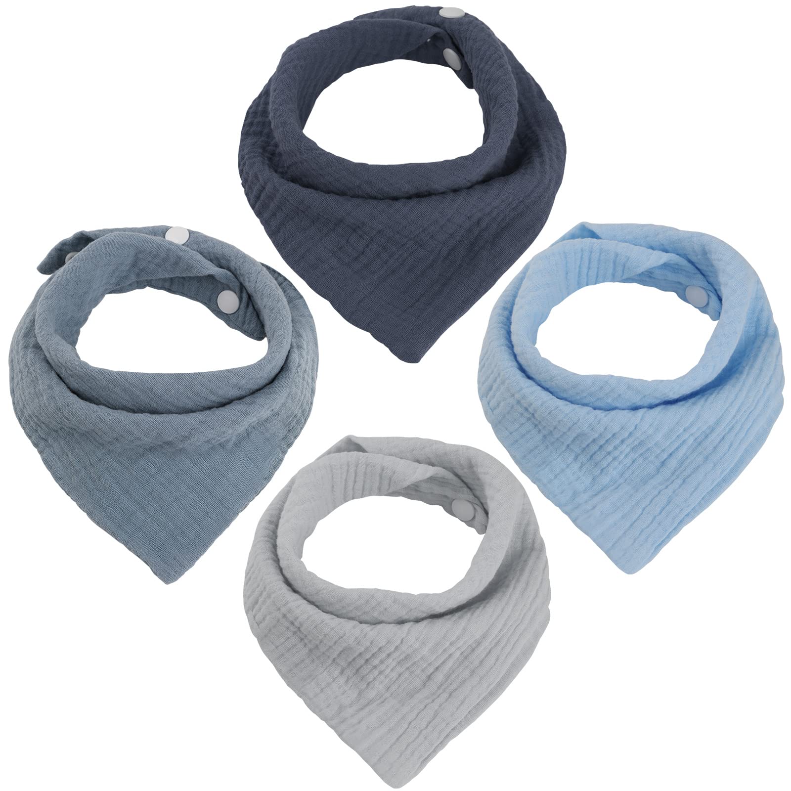 WD&CD 4 Pieces Triangle Baby Dribble Bibs with 2 Adjustable Button, Soft & Absorbent for Boys Girls