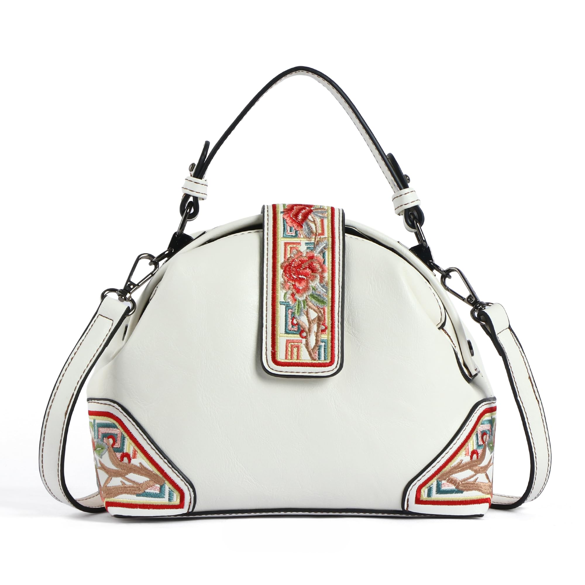 Zenvira Artisan Satchel Bag with Embroidered Detailing, Structured Silhouette, Detachable Sling Strap Purse-image-10