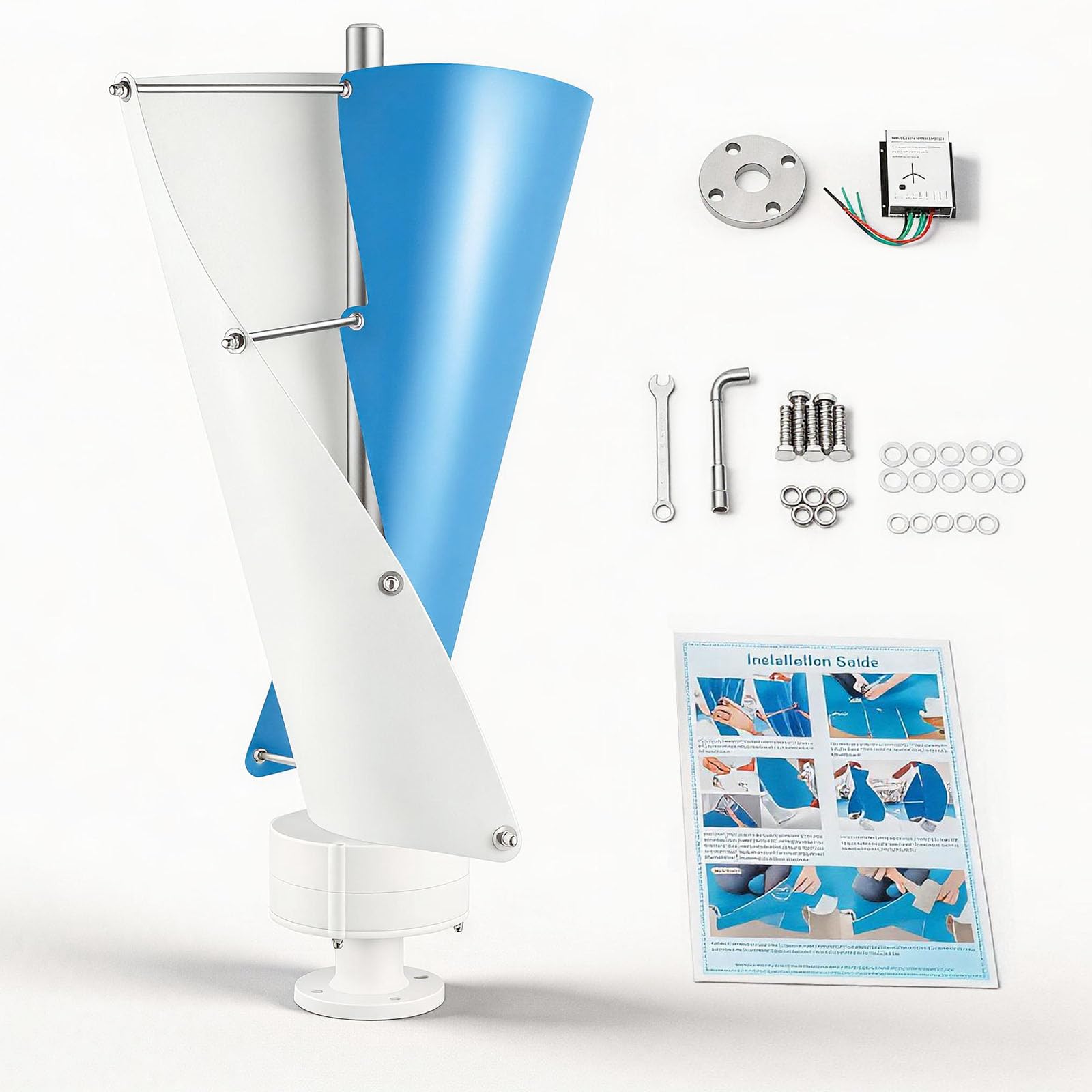 Turbina eolica, 500 W, 13 m/s, 2 pale, asse verticale, generatore di turbina eolica per casa, kit mulino a vento ibrido con controller per casa, affari, alimentazione industriale (500 W, 12 V, bianco