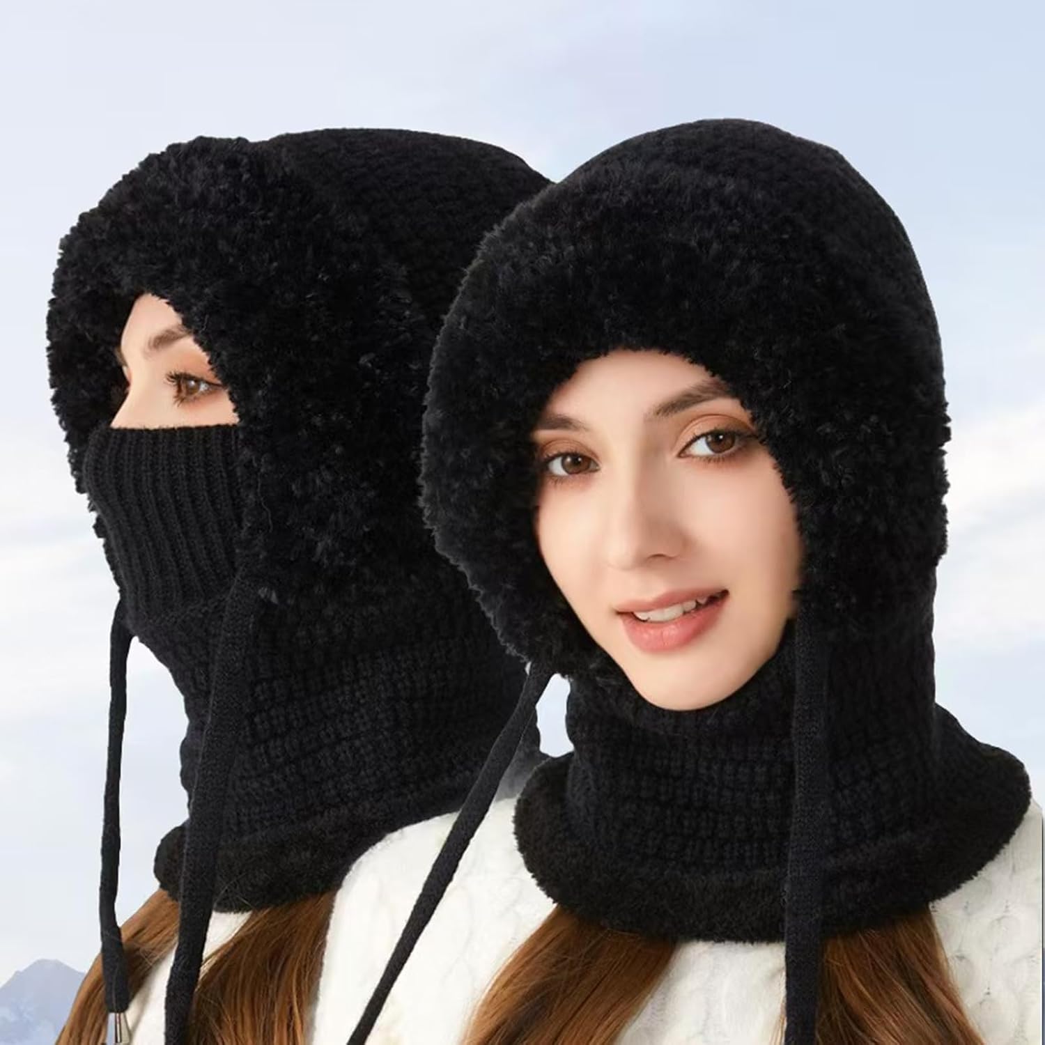 3 in 1 Beanie Hat with Scarf and Mask,3 in 1 Beanie Hats for Women,Winter Outdoors Windproof Hat Scarf Knitted Ski Mask Set - Image 4