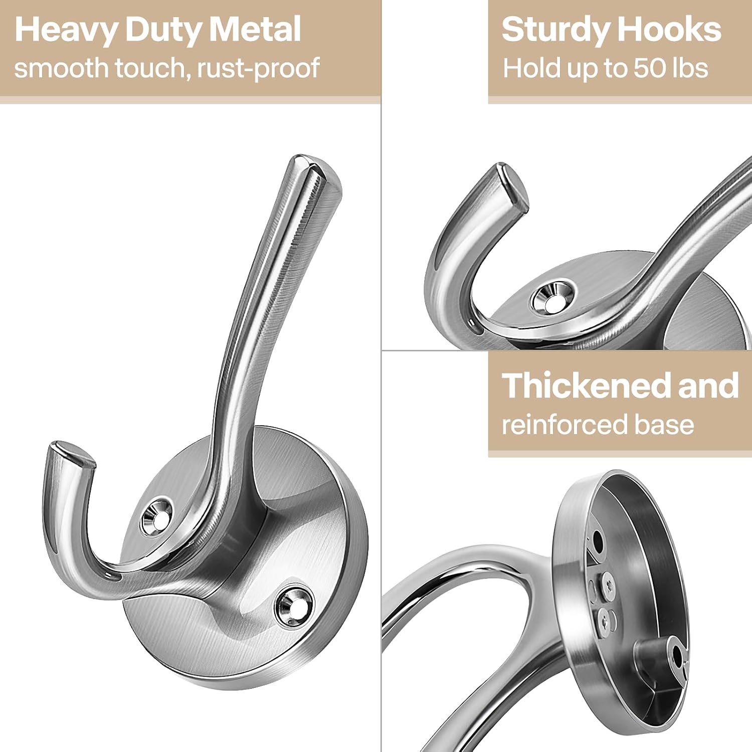 Coat Hooks Heavy Duty - Easy to Install Metal Towel Hooks Screw-in Wall Hooks for Hanging Towel, Key, Robe, Scarf, Entryway Cubicle Closet Mudroom Bathroom Garage (2, Silver)