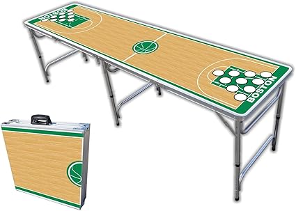 Amazon Com 8 Foot Professional Beer Pong Table W Holes Boston Basketball Court Graphic Combination Game Tables Sports Outdoors