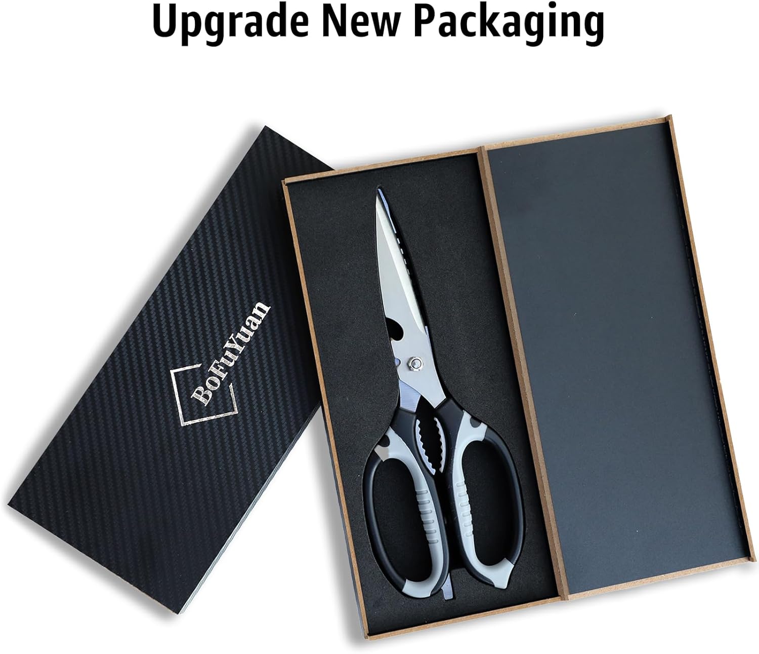 BoFuYuan Kitchen Scissors, 9-Inch Heavy Duty Multipurpose Food Cutting Shears, Detachable Dishwasher Safe, Sharp Serrated Blade, Ergonomic Non-Slip Handle for Food, Meat, Herbs, Black