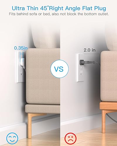 Miniatura 4 de HANYCONY 1080J - Cable de extensión de enchufe plano con múltiples tomas, regleta de alimentación con 8 salidas de CA, 4 puertos USB (2 USB-C),