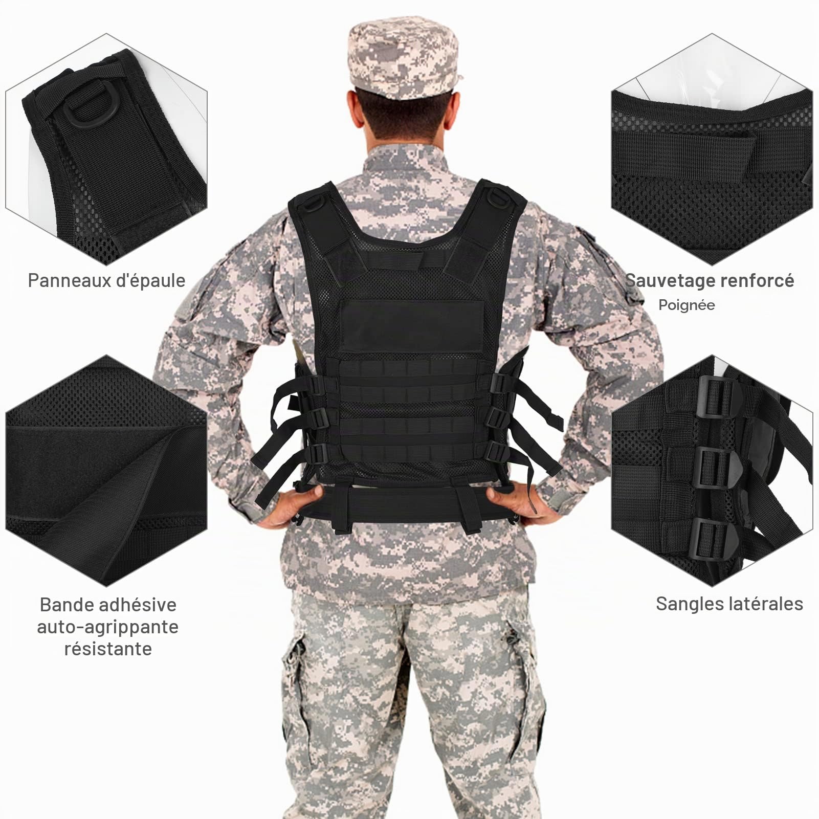 LIXADA Gilet pour Homme Femmes, Armée Militaire Molle Gilet, Veste pour Chasse À L'extérieur Randonnée