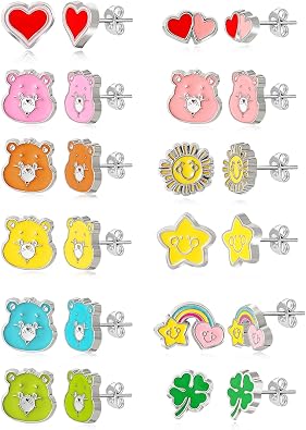 Official Care Bears Stud Earrings Set Pack of 12 Fashion Enamel, Mothers Day Earrings
