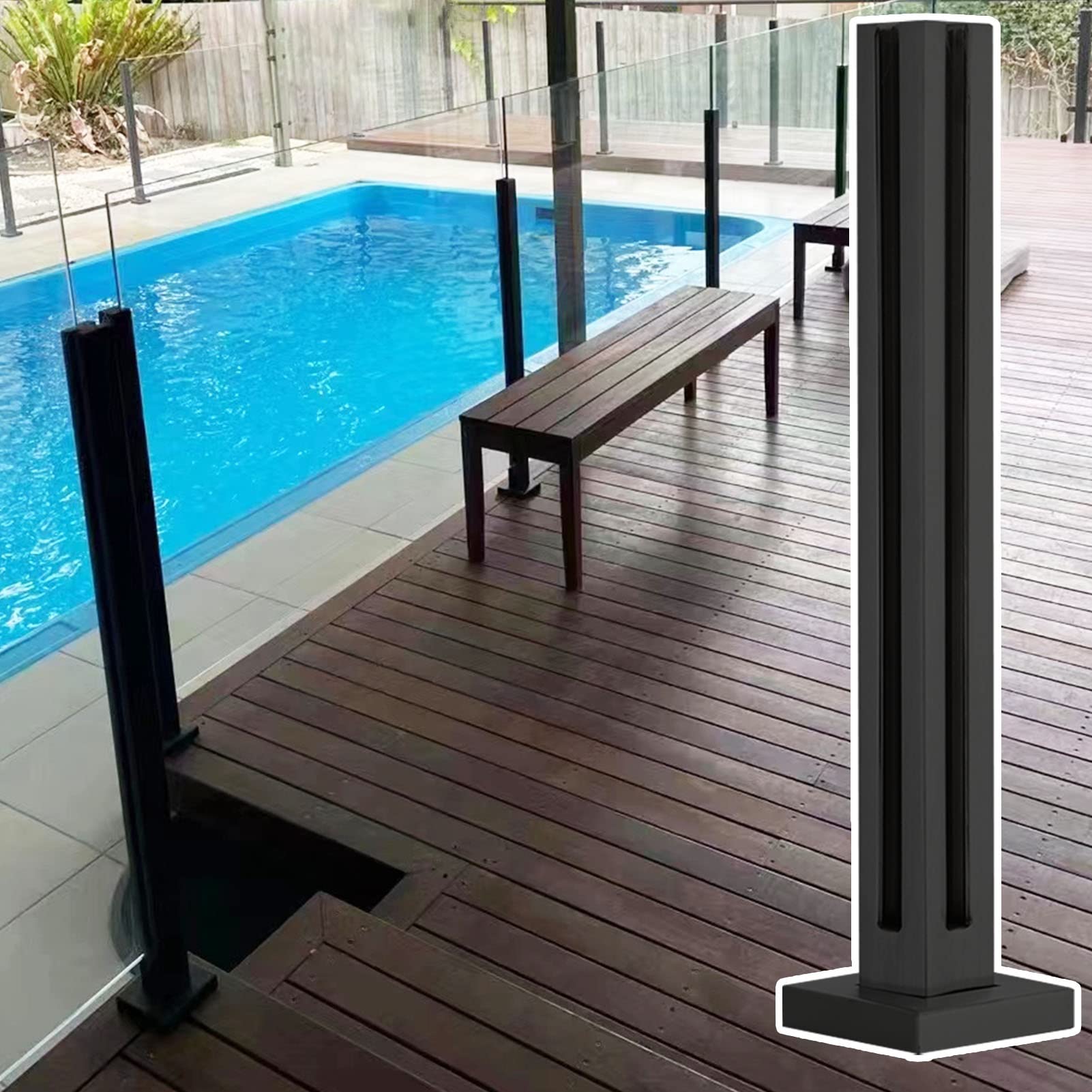 Poteaux de protection de piscine en verre noir durables pour jardin