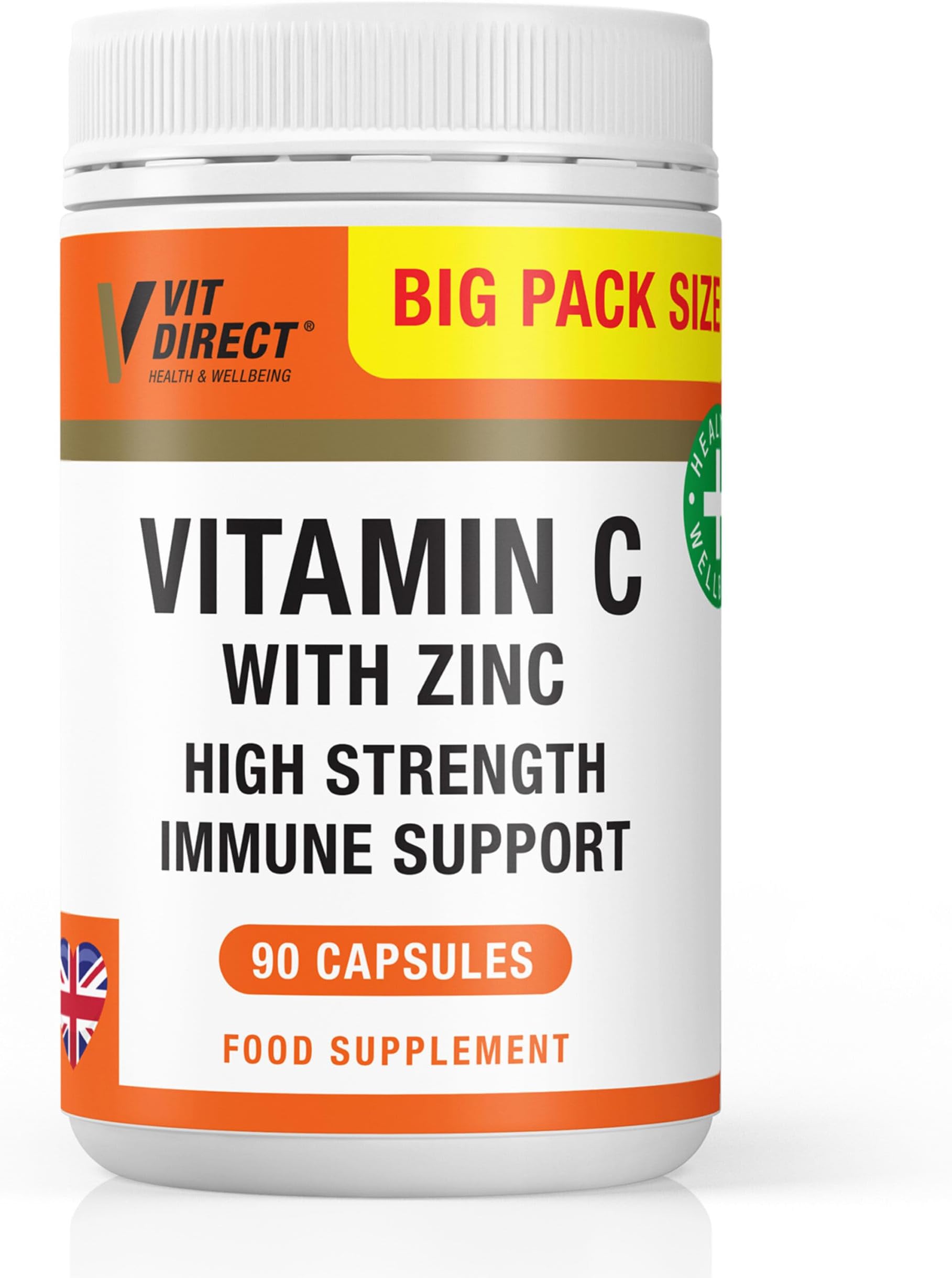 Vitamin C with Zinc - High Strength - 90 Vegan Capsules - Supports Muscle Growth - Reduces Tiredness & Fatigue - VIT C & Zinc Daily Supplements - Long-Term Support