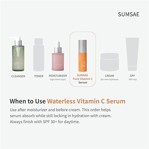 Miniatura 6 de SUMSAE Suero puro de vitamina C, el mejor cuidado de la piel coreano con vitamina 10.5%, sin agua añadida, bomba especial sin aire, aclarando y