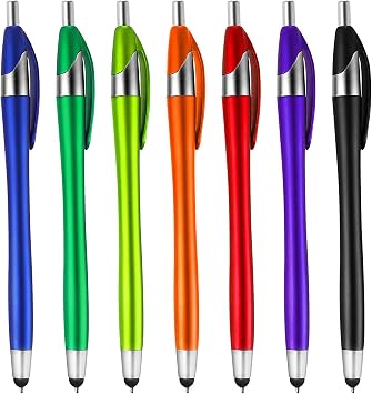 TIESOME 7Pcs Ballpoint Pens with Stylus Tips, Retractable Touch Screens Medium Point Ball Point Pen Black Ink Writing Pen 2 in 1 for Daily Work School Writing Stationery Office Supplies