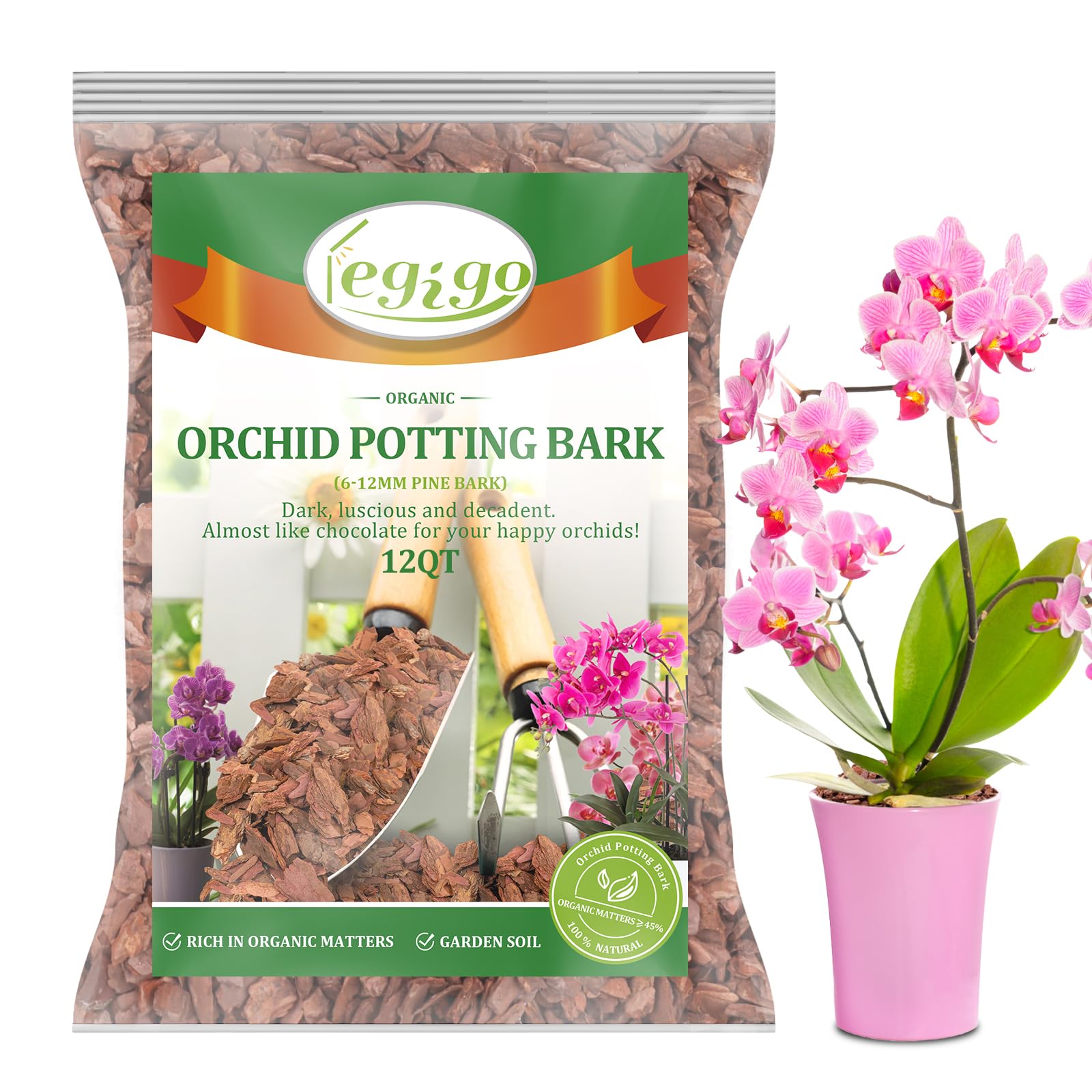 Legigo 12 Quarts Organic Orchid Potting Bark- All Natural Orchid Bark Potting Mix Pine Bark Wood Chips for Plants, Orchid Root Development, Houseplant Garden Mulch, Potting Soil Mix