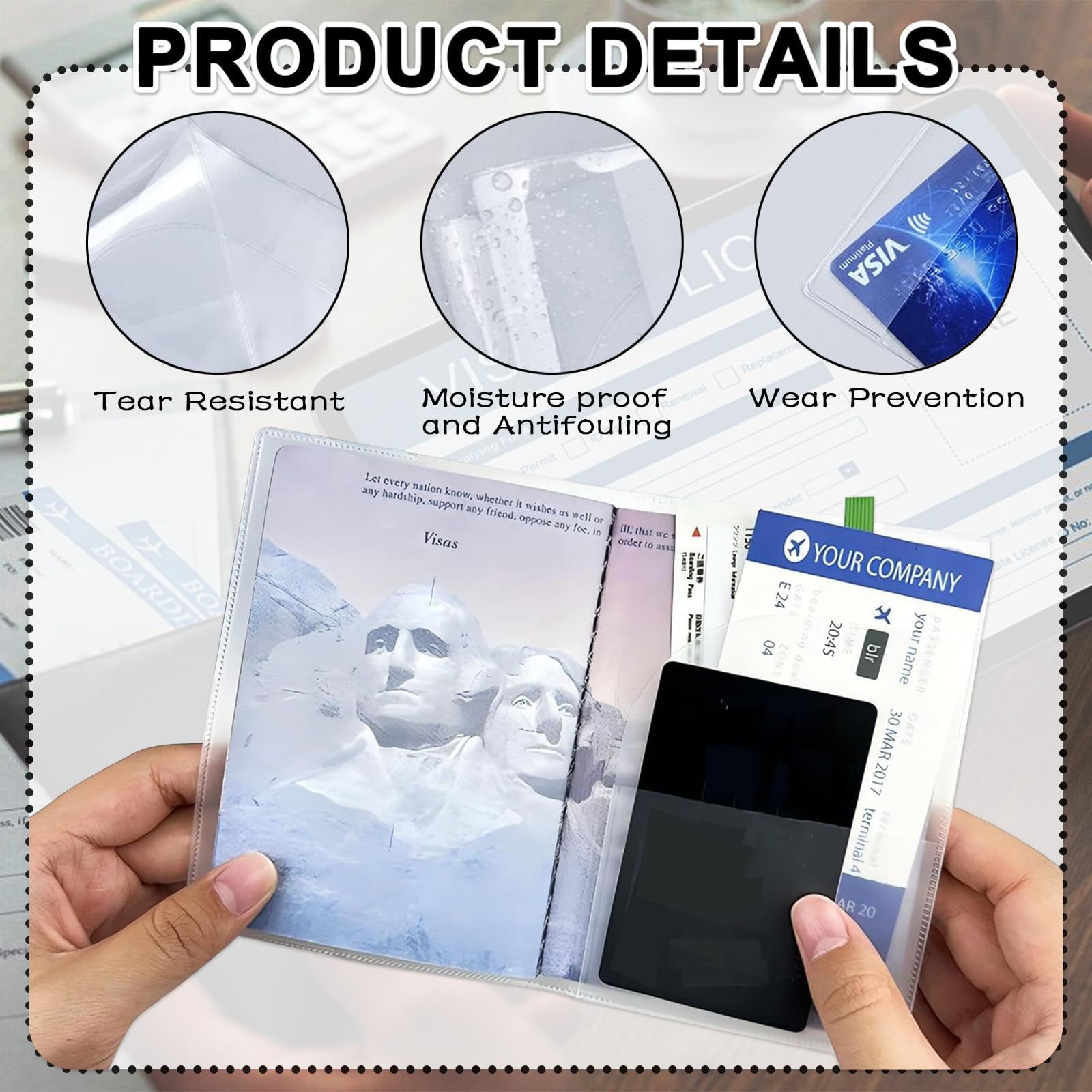 Lot de 10 housses de passeport imperméables – Portefeuille de voyage en vinyle transparent avec poches supplémentaires pour cartes et billets, couverture de passeport en plastique transparent pour