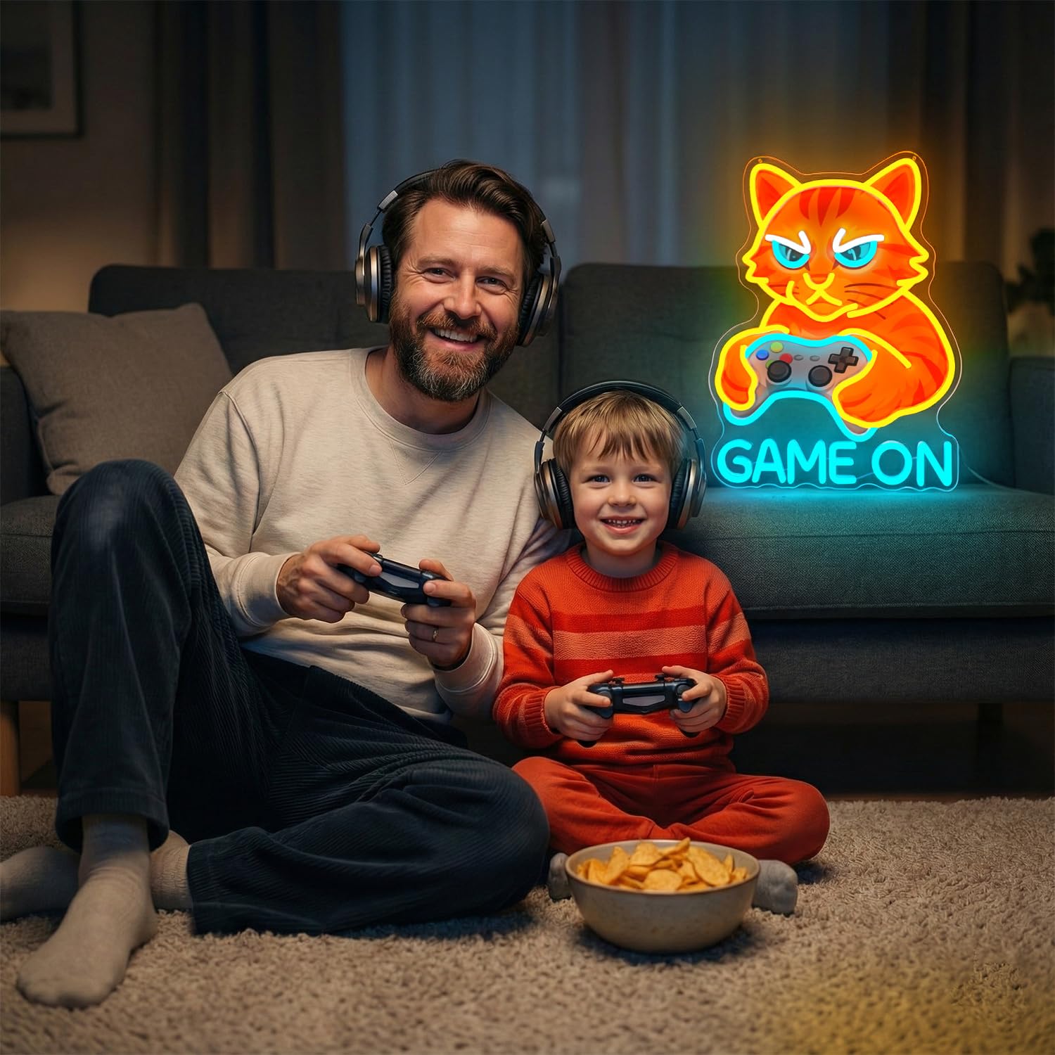 Insegne luminose del gatto, GAME ON Insegna al neon, Gatto con controller Insegne al neon a LED per sala giochi, Lampada da parete al neon USB per giocatori, regalo di gioco per giocatori