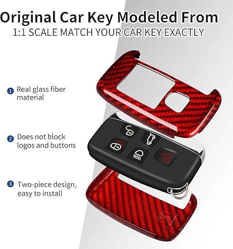 Miniatura 10 de Llavero compatible con Land Rover, protector de fibra de vidrio real compatible con llavero Jaguar con llavero compatible con Range Rover, negro