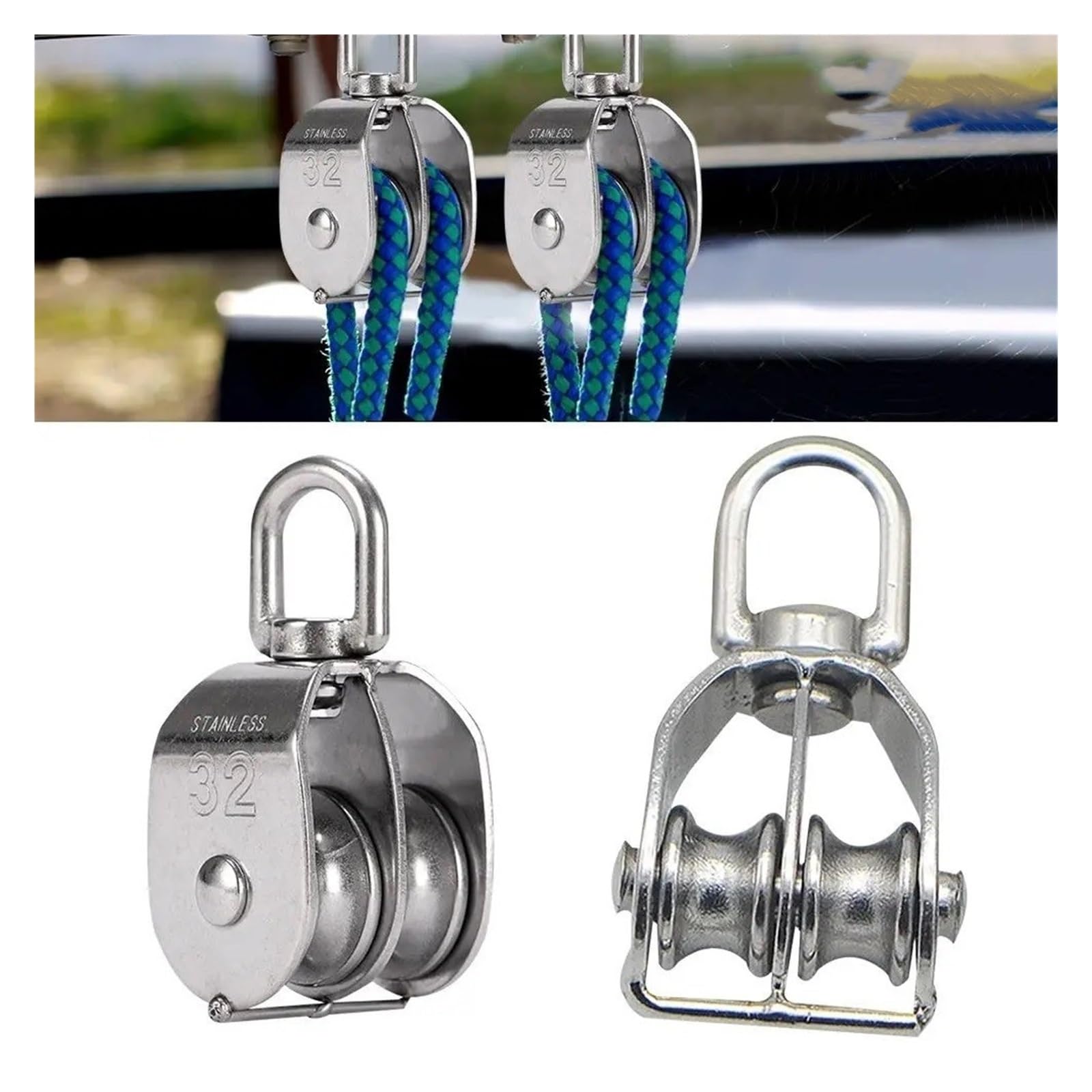 Einzelner Flaschenzug. Flaschenzugseil 1 Stück 304 Edelstahl M15 M20 M25 M32 M50 Rotation Doppelrolle Traktion Heben Segelboot Laden Flaschenzug Block(M25)