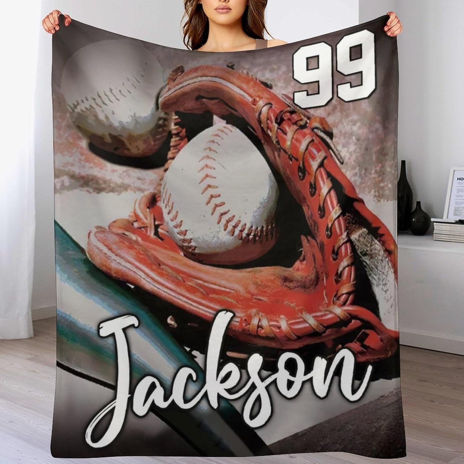 Custom Flannel Baseball Blankets Personalized Add Name