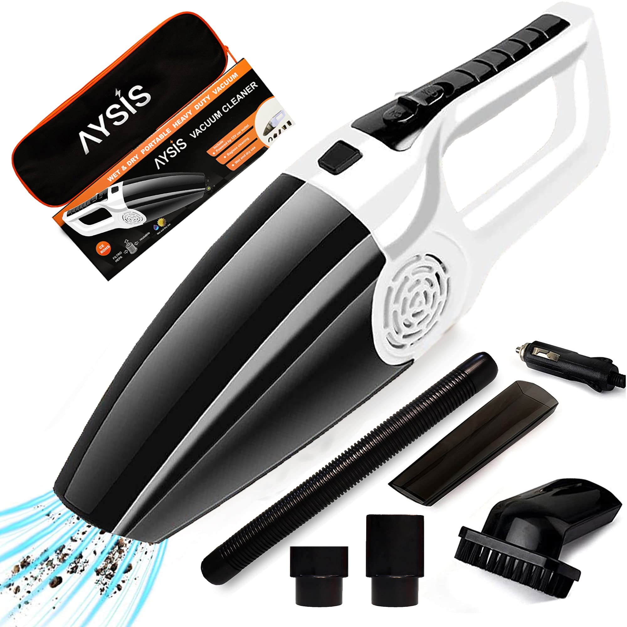 Car Vacuum Cleaner - DEESSE Powerful Portable & High Power 120w 12v Black Car Handheld Vacuum Cleaner for Car and Home Wet and Dry Car Vacuum Cleaner Car Copper Power Feature Material Car Cleaning New Model(White)