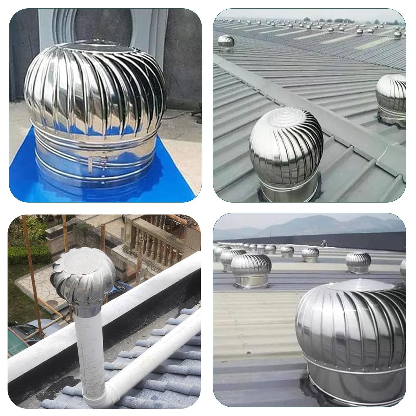 Ventilation Turbine 4 Pouces, Chapeau de cheminée 100 mm en Acier Inoxydable 304, Ventilation Turbine rotative, aérateur de toiture, Ventilation de toiture, Ventilation de toiture Tous Temps