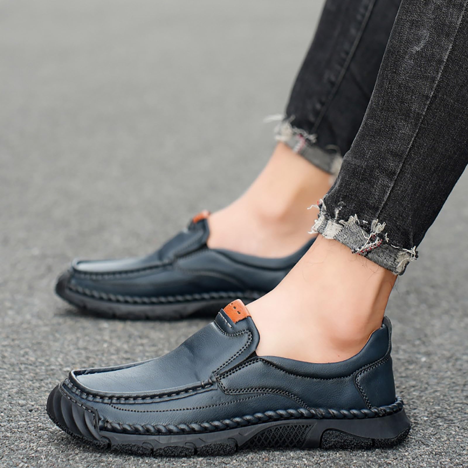 Zapatos de cuero para hombre, talla grande, zapatos informales, ligeros, mocasines de negocios, sin cordones, zapatos de caminar, cómodos, zapatos planos, pies anchos, zapatos de traje, para uso