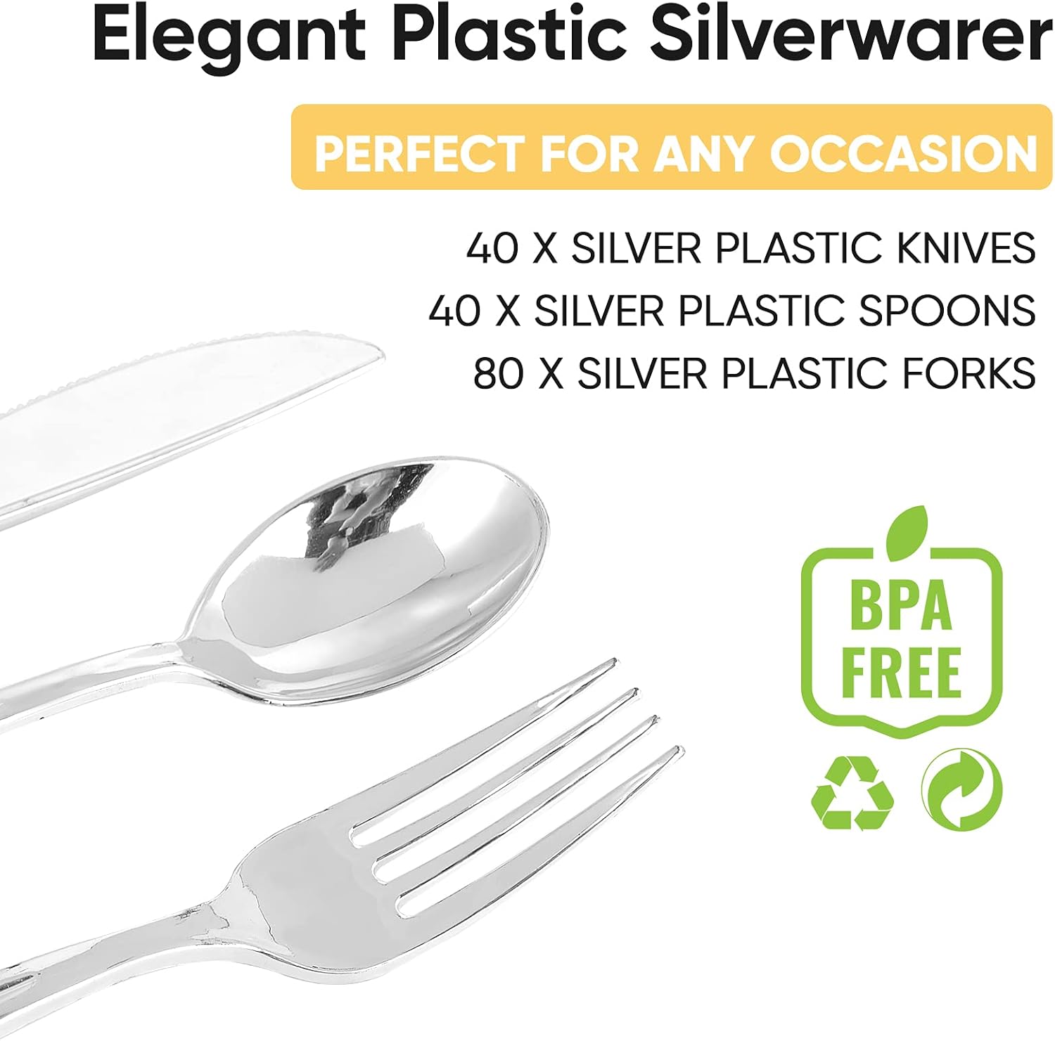 FOCUSLINE 160 Pack Silver Plastic Silverware Set, Plastic Flatware Set- 80 Silver Forks, 40 Knives, 40 Spoons, Heavy Duty Disposable Cutlery for Weddings, Parties, Dinners - Image 3