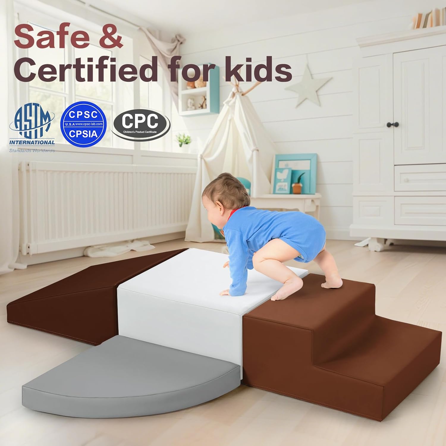 Sumbababy Toddler Climbing Foam Blocks: 4 PCS Waterproof PU Leather Playset - Soft Climber for Kids - Fun Indoor Playground for Girls - Great Preschool & Daycare Gift - Image 3