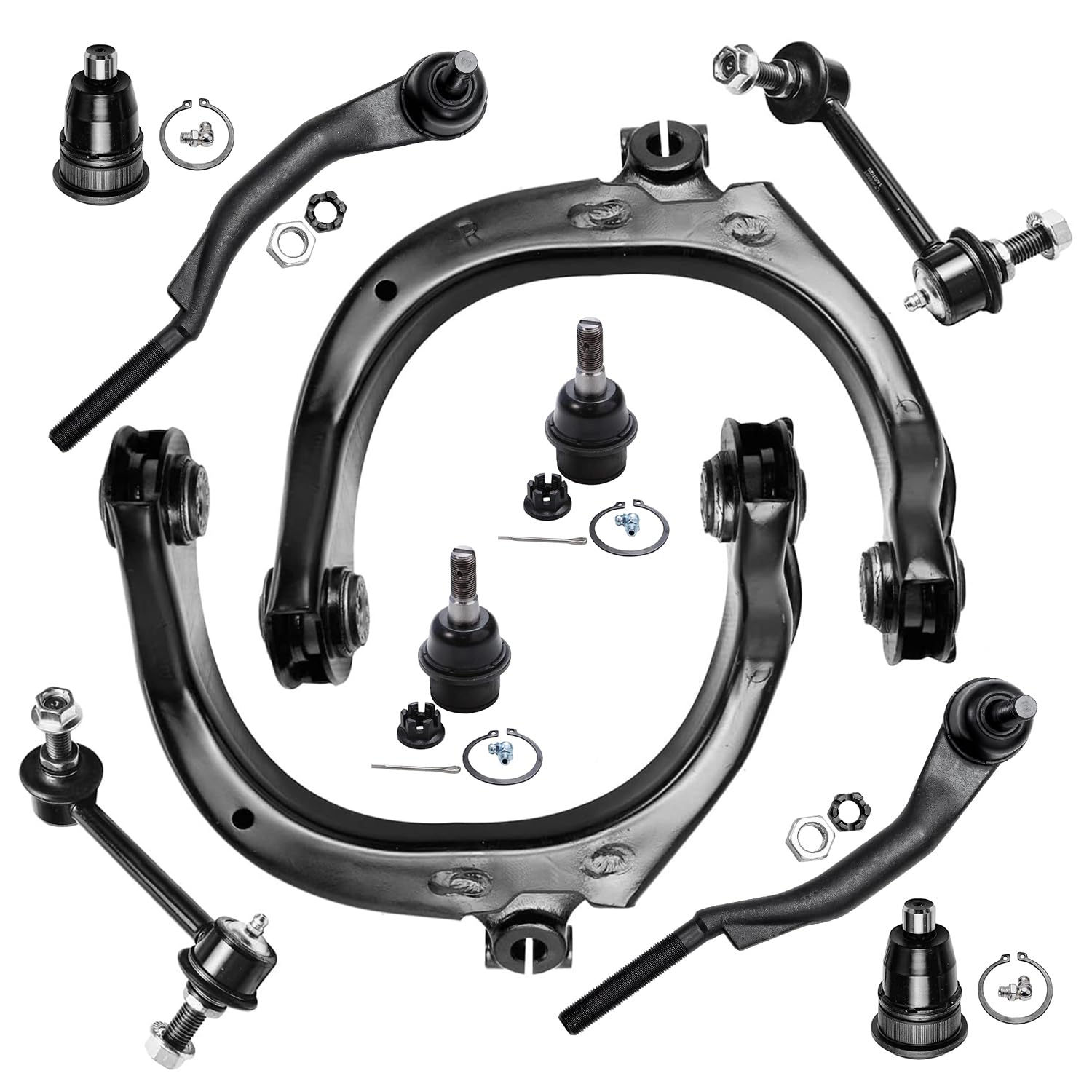 Kit de Suspensão Dianteira 10 Peças Detroit Axle para Chevy Trailblazer EXT, GMC Envoy XL, Buick Rainier e Saab 9-7x - 2 Braços de Controle, 4 Juntas Esféricas, 2 Barras Estabilizadoras e 2 Terminais Externos