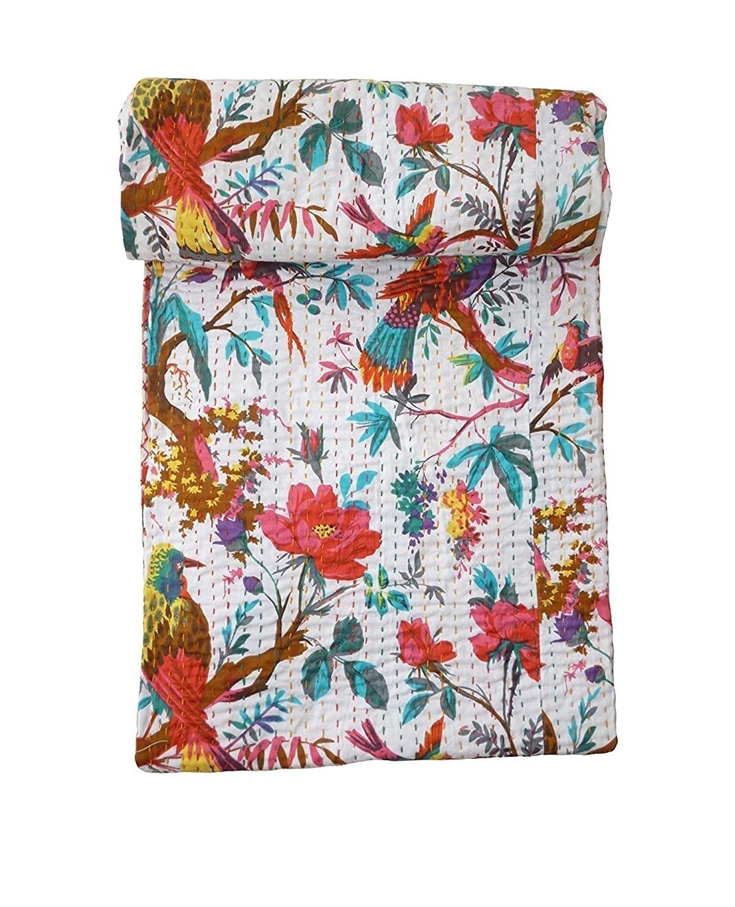 RK CREATIONRK CREATION Jaipuri Handmade Cotton Kantha Quilt Bed Cover Blanket (Queen Size) (90×108)