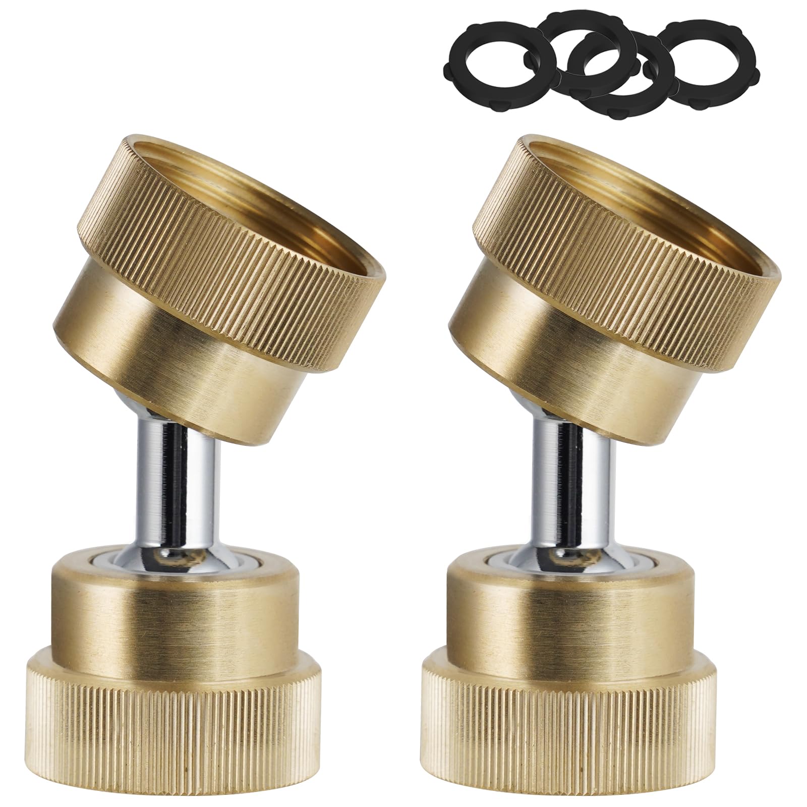 Hibbent Garden Hose Adapter, 3/4 Inch Swivel Brass Garden Hose Protector, Dual Rotation Female to Female Brass Connector with Extra 4 Washers, 2 Pack