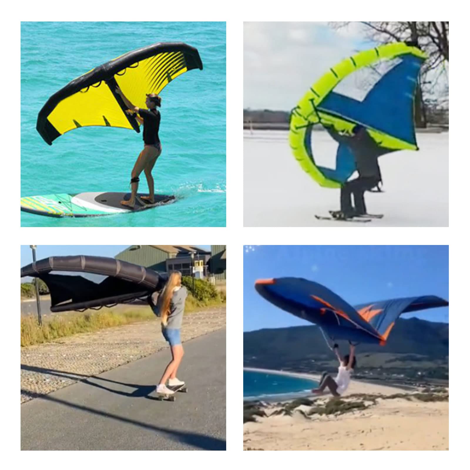 PEIXEN Feuille d'Aile de Planche à Voile Portative, Kitesurf Gonflable, Aile Volante d'Eau et de Neige 3m² Noir