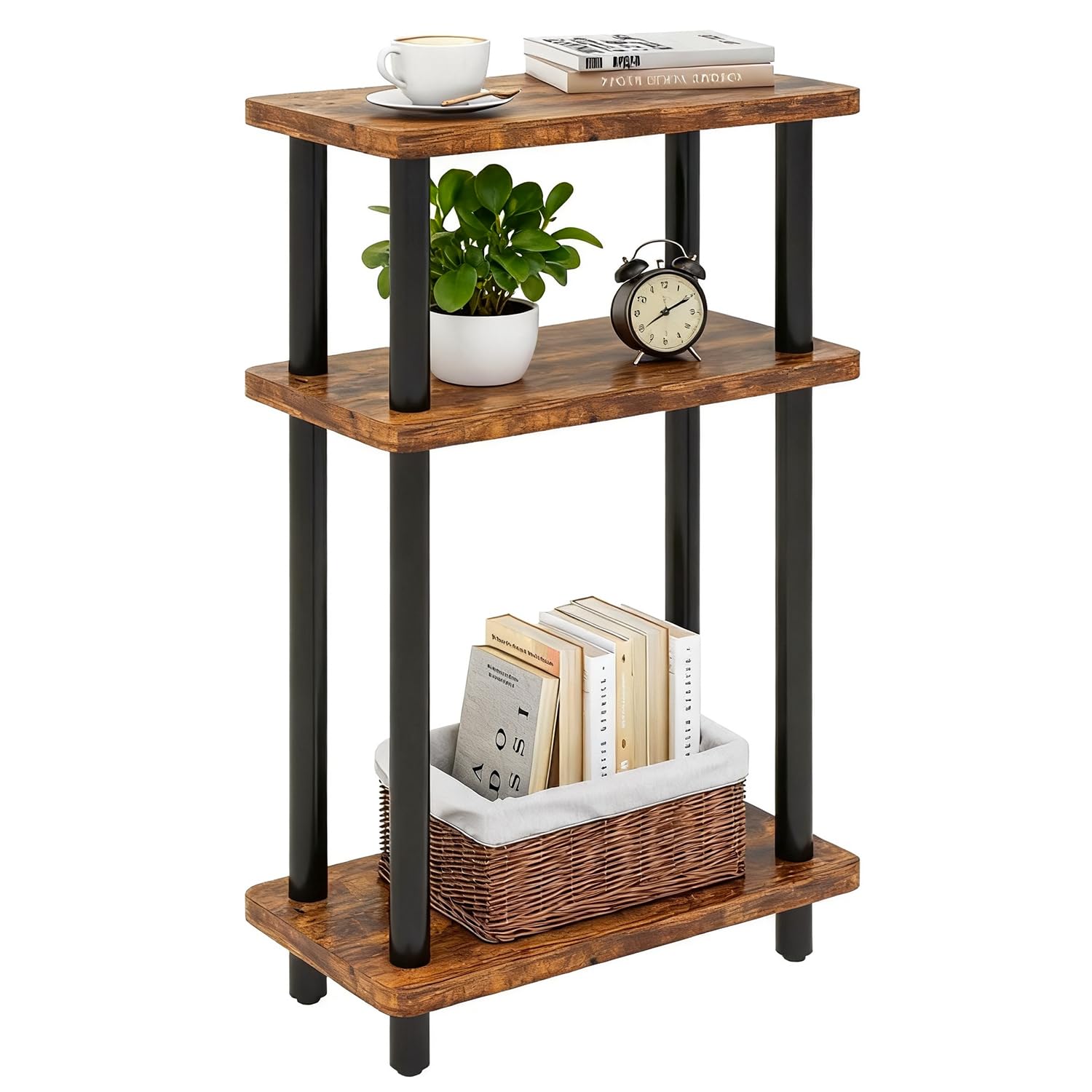 IBUYKE Tavolino da Salotto con 3 Ripiani,Tavolino Divano,Marrone WST009H | 40 x 18 x 62.5 cm,Comodino Sottile per Soggiorno,Camera da Letto, Ufficio, Montaggio Senza Attrezzi