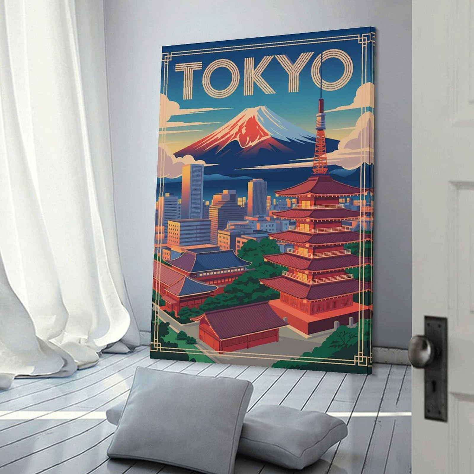 Junmoney Tokyo Cityscape with Mount Fuji(2) Room Decor Wall Art, 20x30inch(50x75cm), for Entrance Walls, Hall Decor Or Foyers, A Neat Decor Update for Hallways
