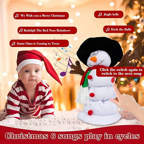 Miniatura 2 de Muñeco de nieve de peluche que canta y baila, muñeco de nieve musical de Papá Noel con 6 canciones de Navidad para decoración de Navidad