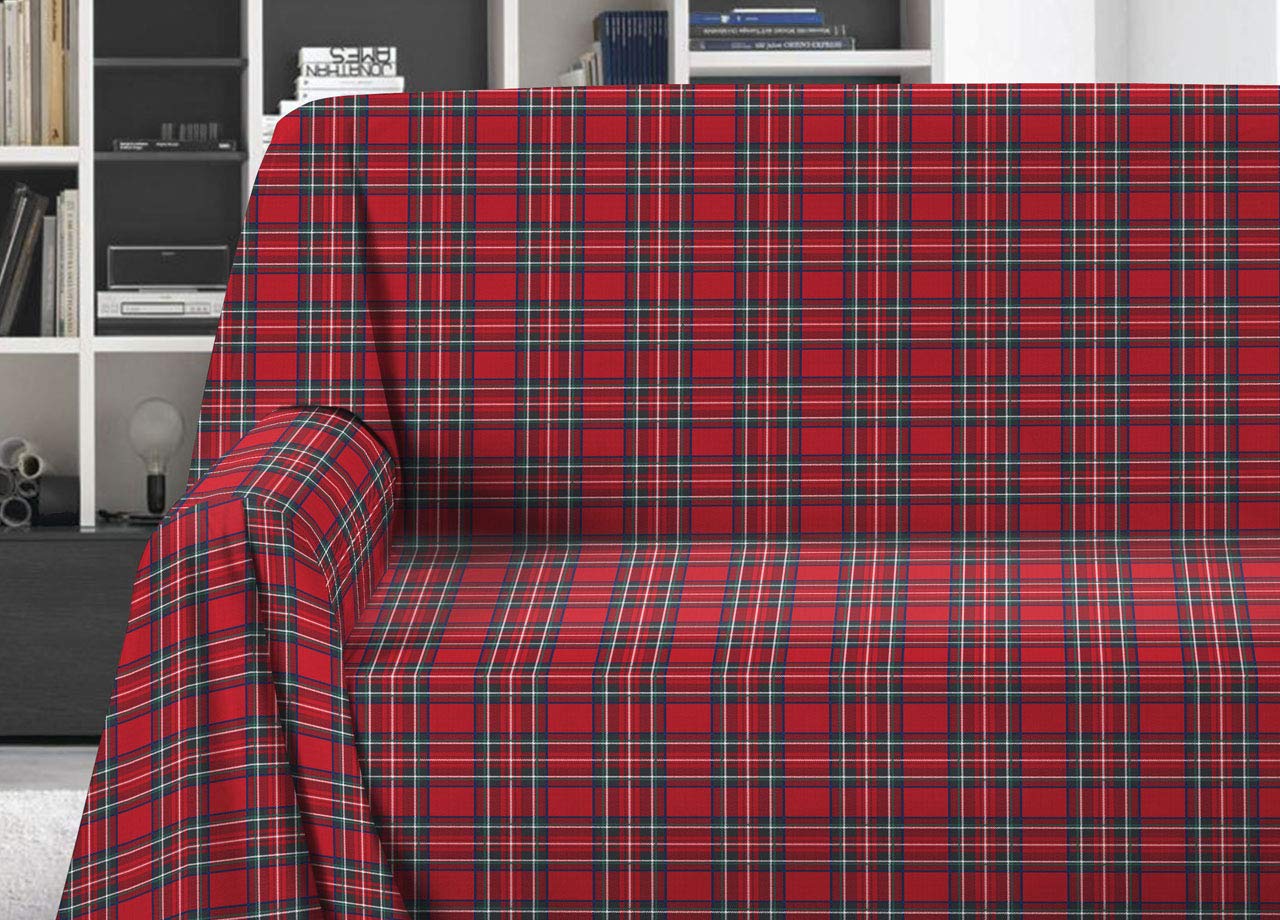 BIANCHERIAWEB Telo Arredo Copritutto Multiuso Salvadivano in 100% Cotone Scozzese Kilt Matrimoniale Kilt