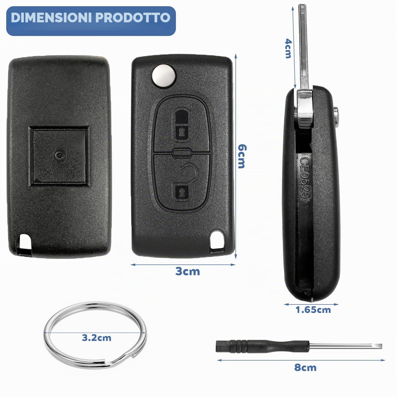 Telecomando Chiave Auto 2 Pulsanti Guscio Pieghevole Compatibile Peugeot 207 307 308 3008 5008 Partner Citroen C3 C2 C4 C5 C6 C8