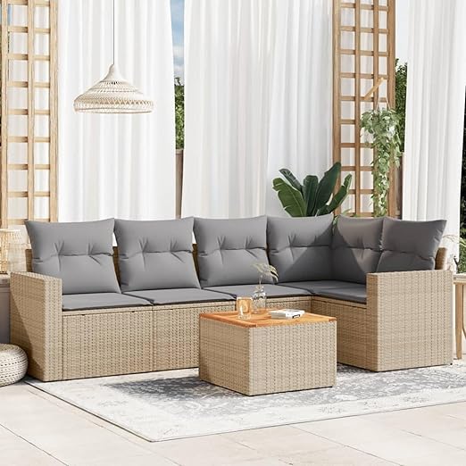 Gecheer 6Piece Garden Lounge Set Polyrattan, Balcony Lounge Rattan