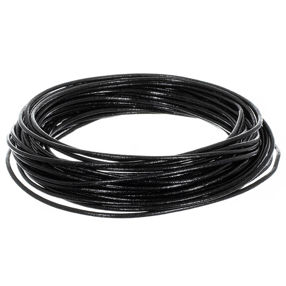 West Coast Paracord 25 Yards of Solid Round 2mm Black Real and Genuine Leather Cord for use as Braiding String (2mm, Black)