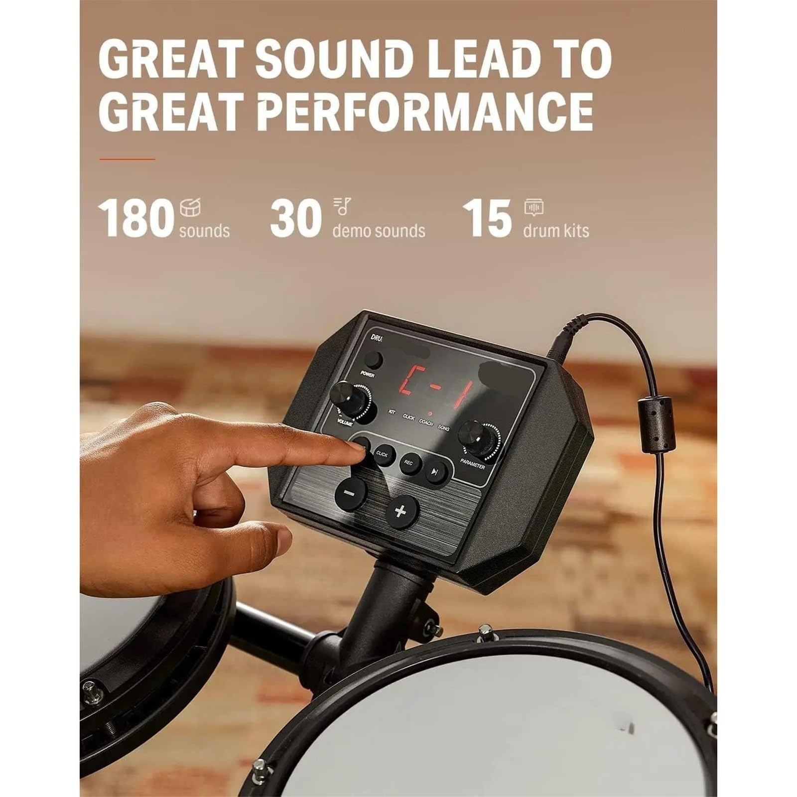 Set Di Batteria Elettronica Con 4 Pad Silenziosi In Mesh 180+ Suoni 2 Pedali Trono Cuffie Bacchette E Lezione Di Melodia