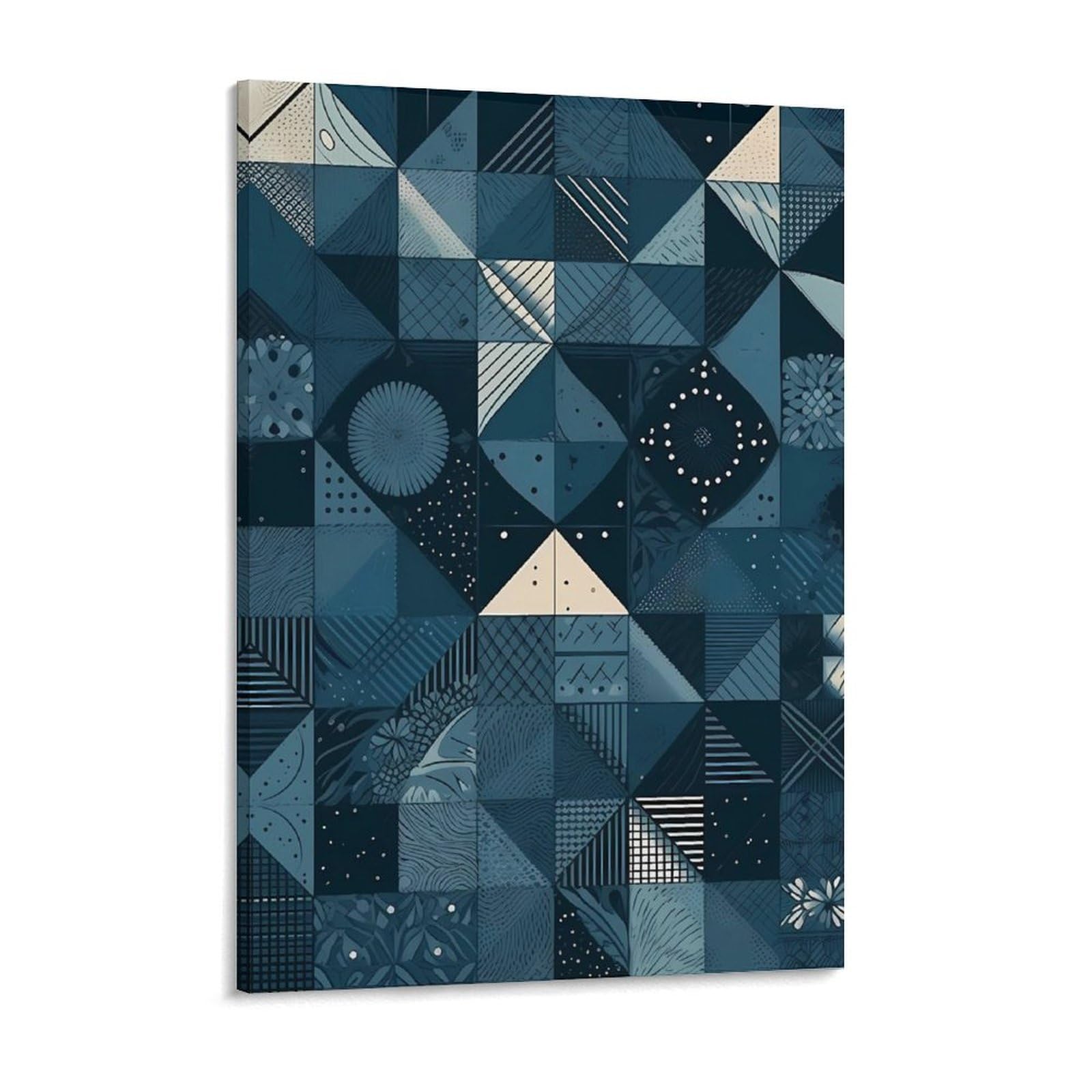 Blue Geometric Pattern Canvas Wall Art for Bedroom 18x24inch Canvas Prints Artwork for Walls Modern Picture Artwork Painting for Living Room Aesthetic Wall Paintings for Bathroom Kitchen Offi