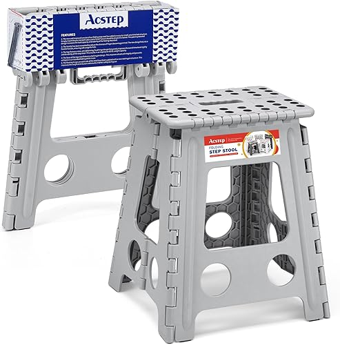 Miniatura 174 de Taburete plegable resistente de alta calidad de 13 pulgadas de altura para adultos, taburete de cocina, jardín, baño, color blanco Blanco,Bicolor