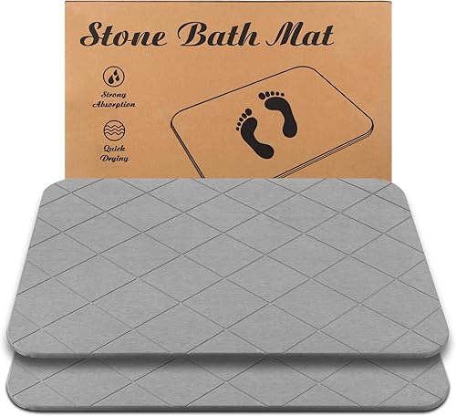 Tapete de baño de piedra, tierra de diatomeas, antideslizante, súper absorbente, de secado rápido, 2 unidades, gris, patrón 2