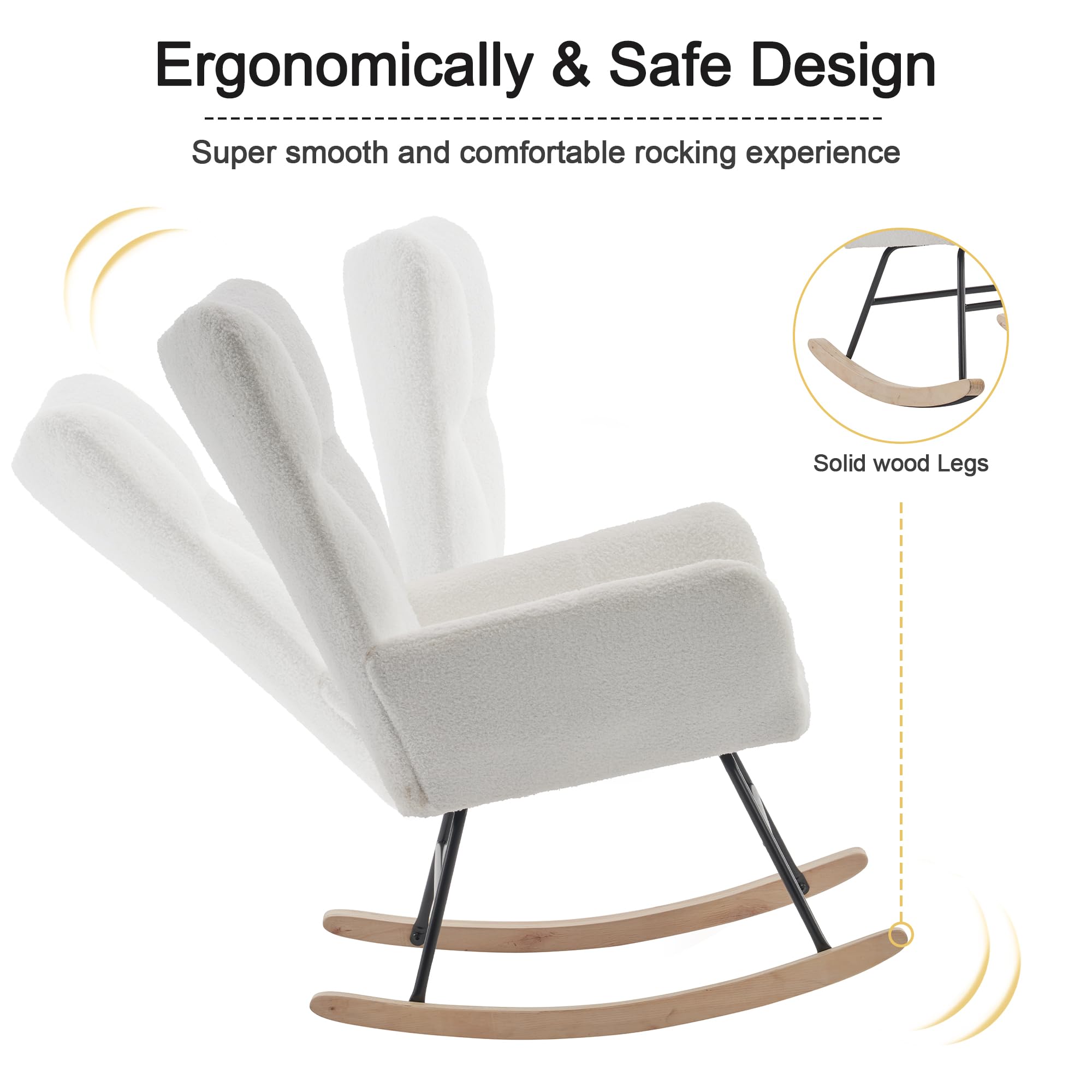 Mecedora, mecedora, sillón de lectura, sillón con respaldo alto y reposabrazos, de terciopelo de peluche, para salón, dormitorio y patios, 95 x 53,5 x 91 cm (blanco)