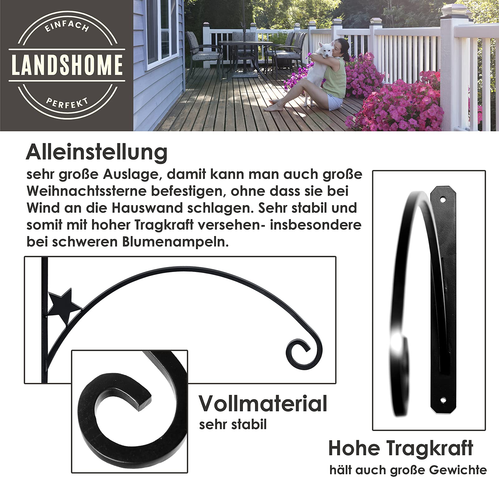 Landshome - Wandhalter geschwungen sehr stabil | Auslage 60cm | Wandarm  Adventsstern | Wandhaken schwarz | Halterung Weihnachtsstern |  Blumenhalterung | Wandhaken Vintage | Wall Hooks : Amazon.de: Kche,  Haushalt & Wohnen