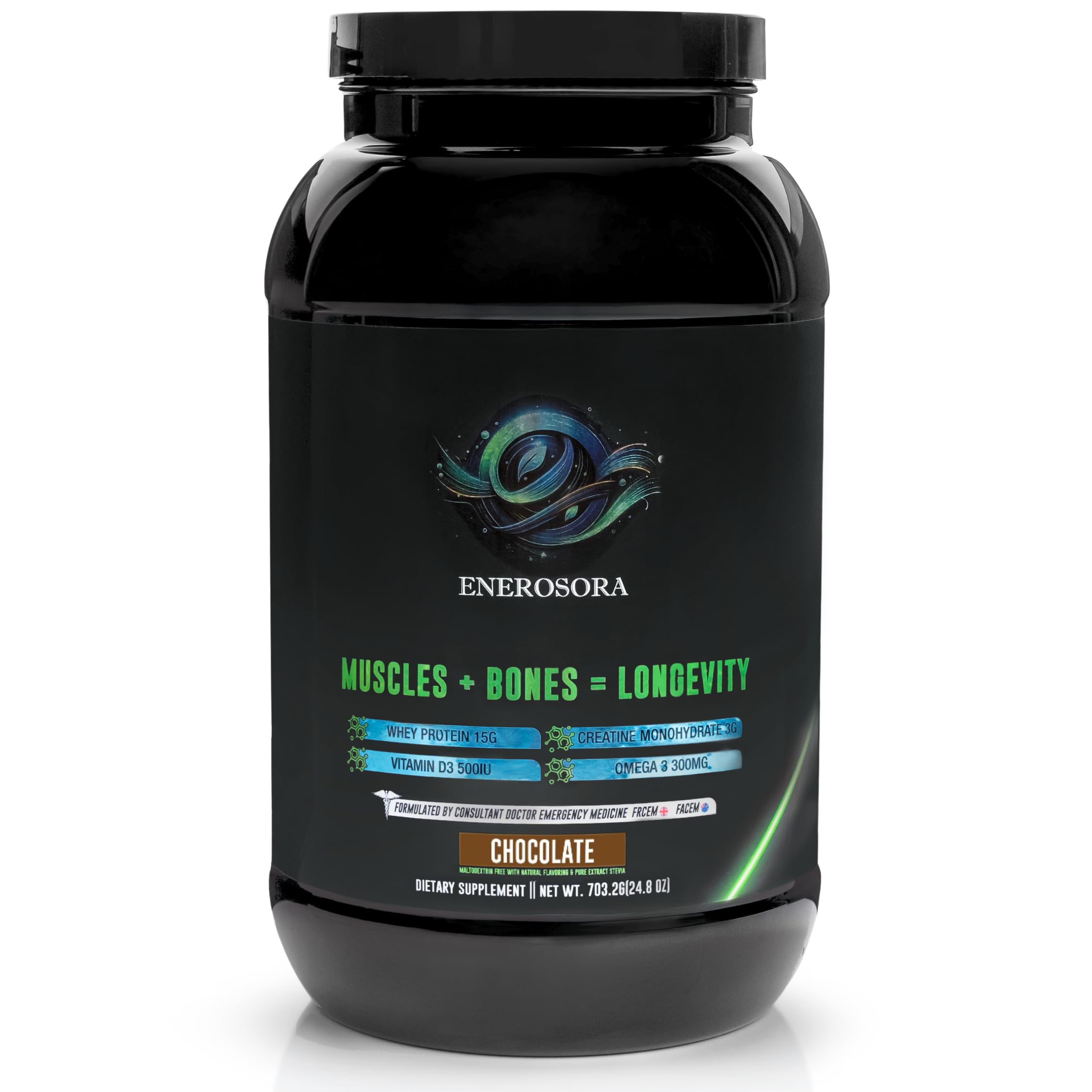 ENEROSORA Suplemento em Pó para Treino com Whey Protein 15 g, Creatina 3 g, Vitamina D3 500 UI e Ômega-3 300 mg, 30 porções