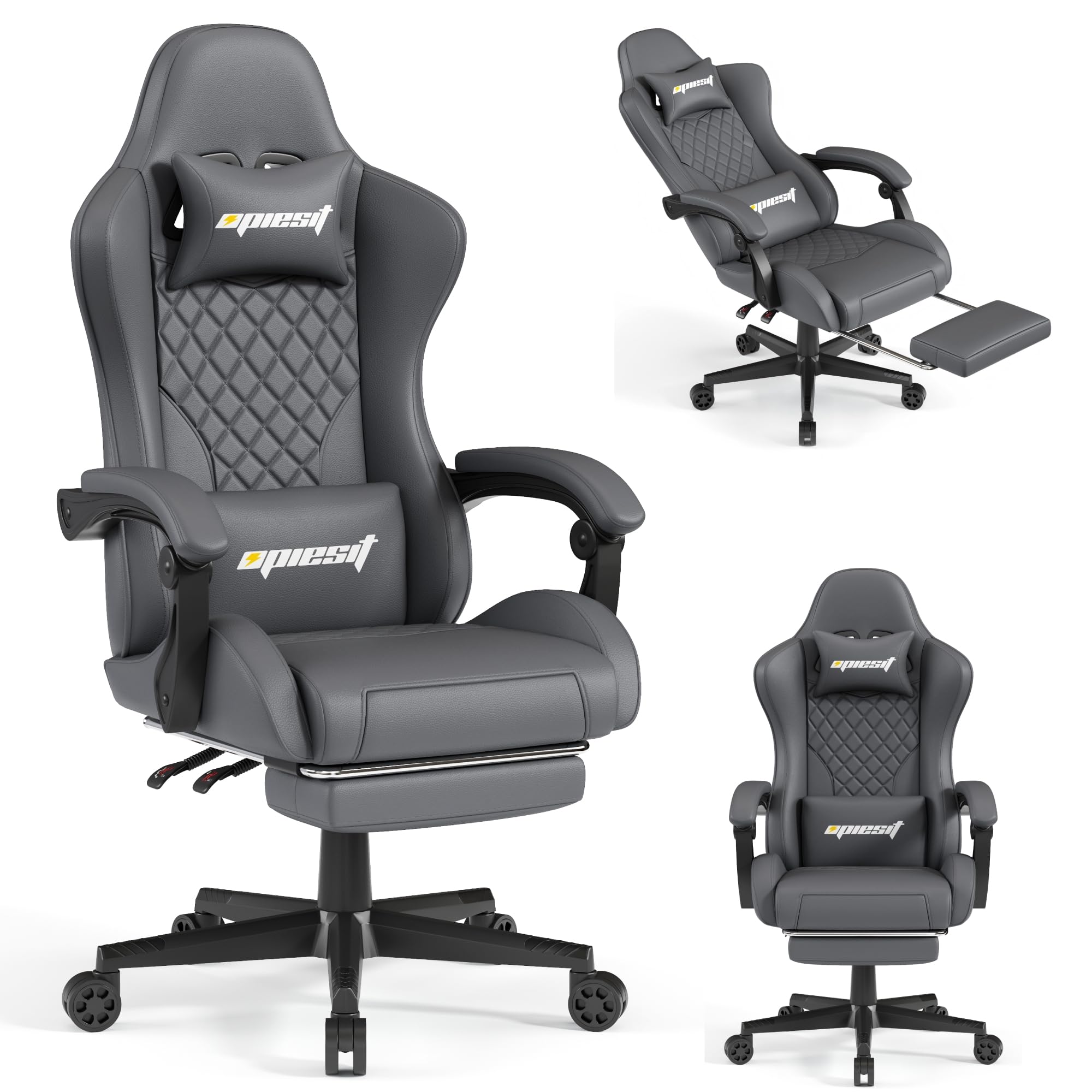 Gaming Chair Ergonomic Computer Chairs for Adults with Footrest PU Leather Office Chair with Adjustable Lumbar Support Pocket