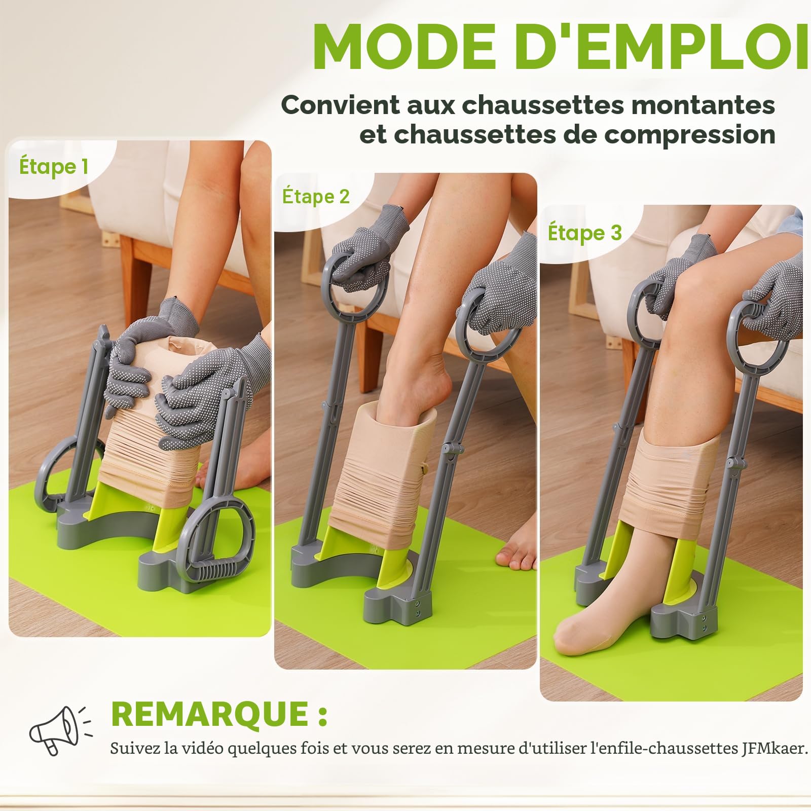 Aide à l'enfilage des bas de compression et des bas de contention, avec tapis antidérapant en silicone, retrait sans se pencher, avec gants spéciaux pour bas de compression